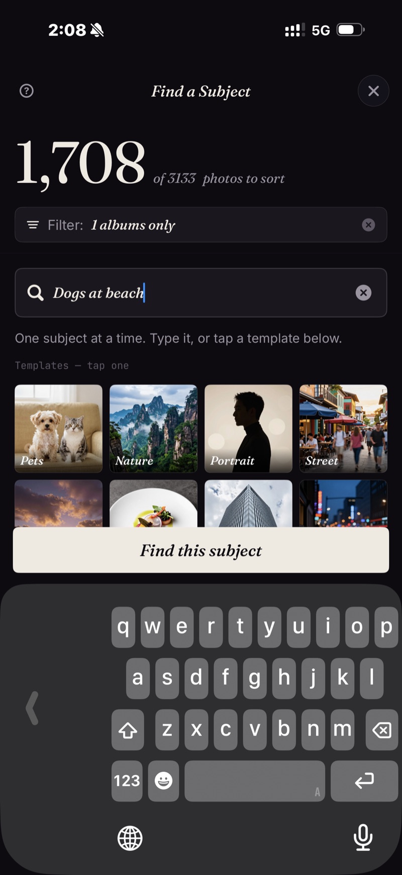 Find a Subject — typing a phrase and getting a ranked grid of matches